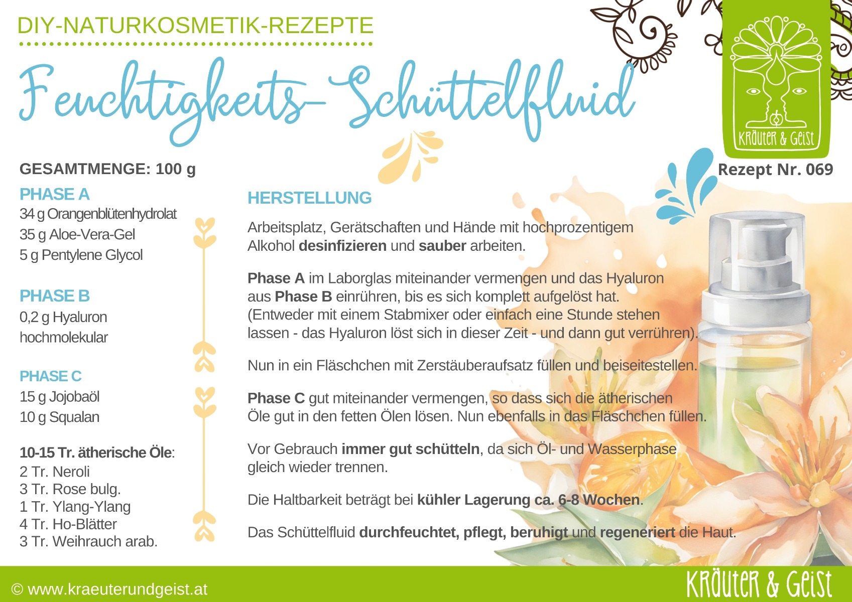 Rezeptkarte Feuchtigkeits-Schüttelfluid