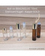 Roll on Braunglas Kappe Gold, Edelstahl Kugel